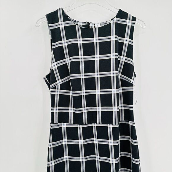 Old Navy Size Medium Tall Gray Plaid Sleeveless Stretch Knit Career A Line Dress - Picture 2 of 10